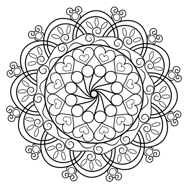 Mandala med hjärtan | Online målarbilder för barn
