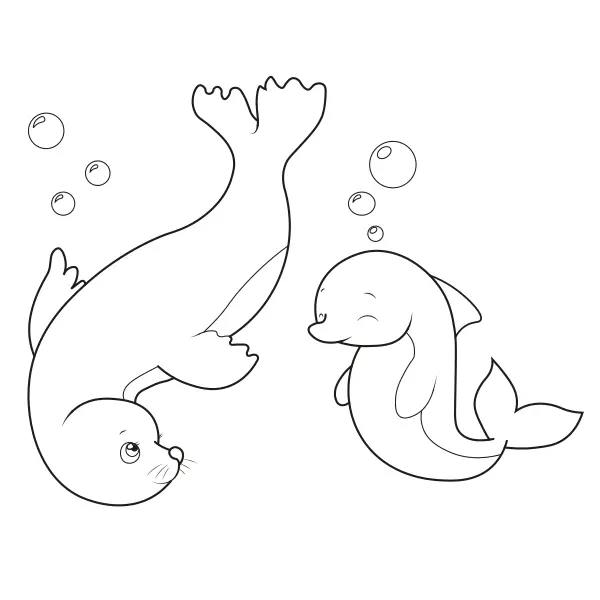 Säl och delfin | Online målarbilder för barn