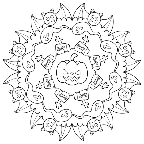 Halloween-mandala | Online målarbilder för barn