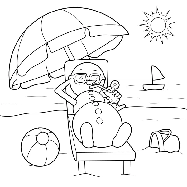 Snögubbe på stranden | Online målarbilder för barn