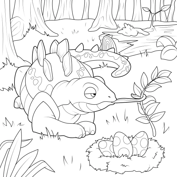 Stegosaurus i skogen | Online målarbilder för barn