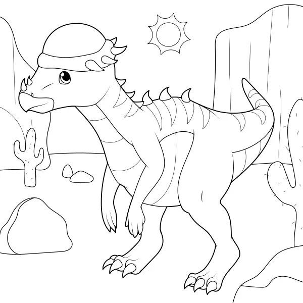 Pachycephalosaurus i öknen | Online målarbilder för barn