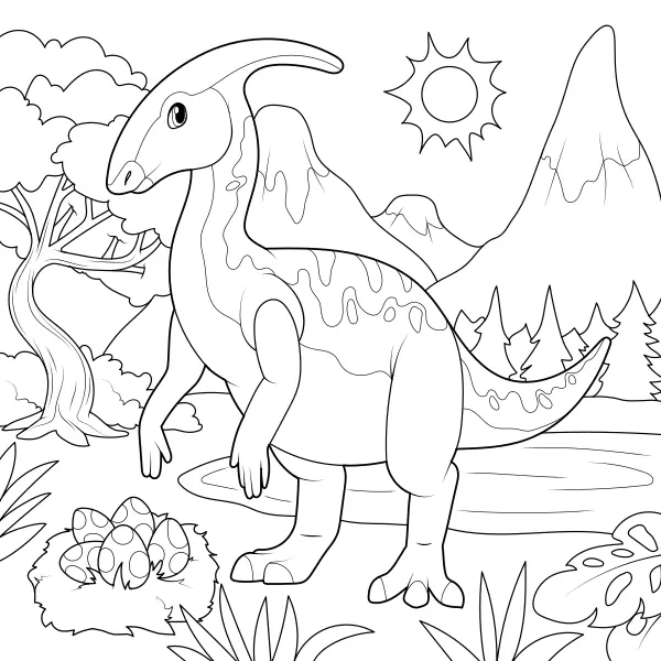 Parasaurolophus med bo | Online målarbilder för barn
