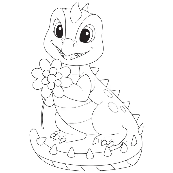Dinosaurie med en blomma | Online målarbilder för barn