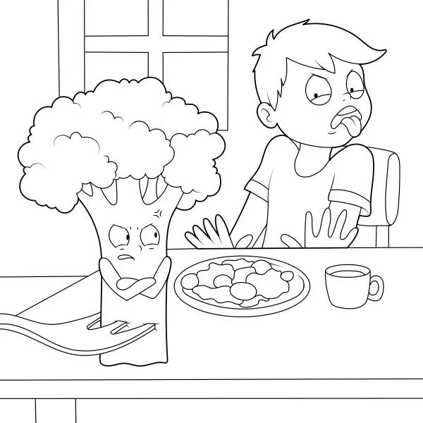 Pojken vill inte ha broccoli | Online målarbilder för barn